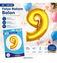 40 İnç (100 cm) Gold 9 Rakamı Parlak Folyo Balon - Helyum Uyumlu Premium Parti Balonu