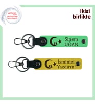 Kurumsal Çalışanlara – Çocuk Ve Ayyıldız ve İsimli Anahtarlık Takımı 2’li Set, Fıstık Yeşil-Sarı