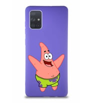 Samsung Galaxy A71 Soft Premier Kapak Patrick Yıldız Tasarımlı Silikon Kılıf - Mor (Şeffaf)
