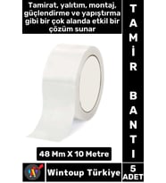 Uzun Ömürlü Su Nem Küfe Dayanıklı Çok Amaçlı BEYAZ Montaj Onarım Tamir Bantı 48 Mm X 10 Metre 5 Adet