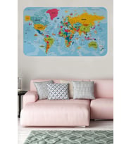 Türkçe Eğitici Ülke Ve Başkent Okyanus Detaylı Atlası  Dünya Haritası Duvar Sticker -60x105-3864