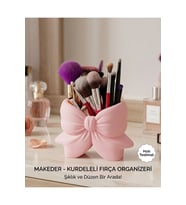 Pembe Kurdele Detaylı Makyaj Fırçası Organizeri ve Fırçalık