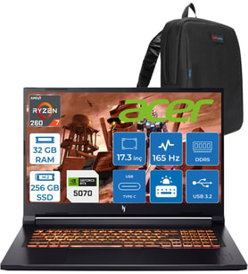Acer Nitro V17 ANV17 Aı Amd Ryzen™ 7 260 32GB Ddr5 256GB SSD 8GB/RTX5070 85W 17.3"wqxga 2560X1440 165Hz IPS Freedos Gaming Bilgisayar. NHQZKEY001F06+ZETTAÇANTA