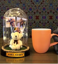 Sizlere Özel Tasarım Led Işıklı Fanus ve Turuncu Kupa Bardak Hediye Seti (Model 1)