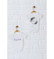 Pia Baby Premium %100 Pamuk İsme Özel Organik Baskılı İkili Set Çıtçıtlı Bebek Body Zıbın Modelleri 5012-17 (Ekru)