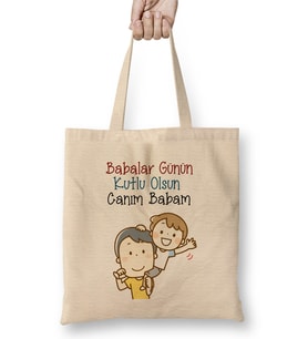 Babalar Günü Babaya Hediye 004 Bez Çanta Uzun Saplı