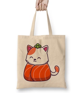 Cute Cat Sushi Salmon Bez Çanta Uzun Saplı
