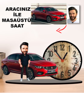 KİŞİYE ÖZEL TASARIMLI ERKEK KARİKATÜR KENDİ ARACINIZ İLE MASAÜSTÜ SAAT  M3