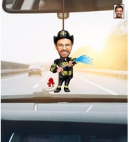 Kişiye Özel Karikatürlü İtfaiyeci Ahşap Araba Dikiz Ayna Süsü