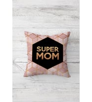 Super Mom Anne Yazılı Çift Tarafı Baskılı Gizli Fermuarlı Yastık Kılıfı Kırlent Koltuk Yastık Kılıfı (Pudra)