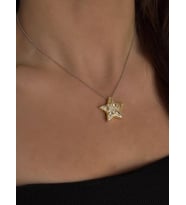 Zirkon Taşlı Gold Yıldız Uçlu Gümüş Zincir Ayarlanabilir 40+5 cm Kararmaz Kadın Kolye