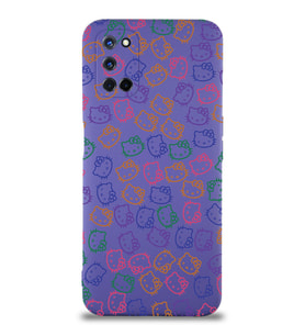 Oppo A52 Uyumlu Lansman Kılıf Hello Kitty Tasarımlı İçi Kadife Kapak-Mor (Şeffaf)