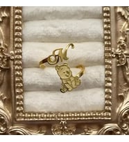 Kişiye Özel 925 Ayar Gümüş Winnie The Pooh Figürlü Harf Yüzük (Gold)
