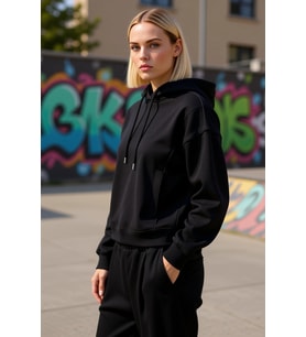 Kadın Kapüşonlu Düşük Kol %100 Pamuk Sweatshirt Fonksiyonel Dayanıklı Kaliteli Konforlu Şık