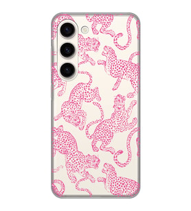 Samsung Galaxy S23 Uyumlu Pembe Leopar Desenli Şeffaf Telefon Kılıfı