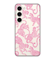 Samsung Galaxy S23 Uyumlu Pembe Leopar Desenli Şeffaf Telefon Kılıfı