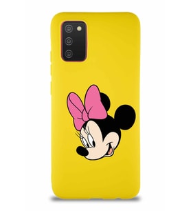 Samsung Galaxy A02S Soft Premier Kapak Minnie Mouse-B Tasarımlı Silikon Kılıf - Sarı (Şeffaf)