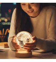 Dünya Model Ahşap Altlıklı USB LED Kristal Cam Küre Gece Lambası  Dekoratif & Hediye (Karışık)