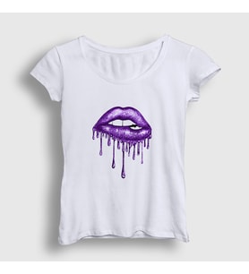 Presmono Kadın Beyaz Lips Deep Purple T-Shirt 381718tt (Beyaz)