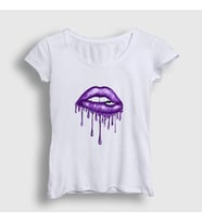 Presmono Kadın Beyaz Lips Deep Purple T-Shirt 381718tt (Beyaz)