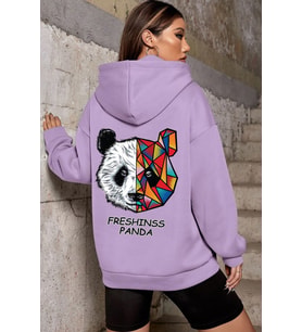 Unisex Panda Sırt Baskılı Sweatshirt (Lila)