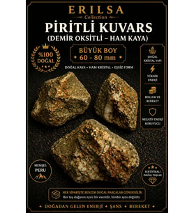 Sertifikalı Piritli Kuvars Demir Oksitli Kütle - Doğal Kaya Büyük Boy 60-80 mm Koleksiyonluk Taş