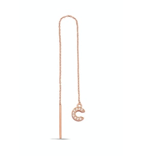 C Harfi 925 Ayar Gümüş Rose Tek Zincir Küpe - K099001