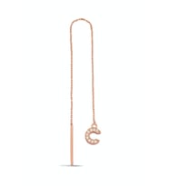 C Harfi 925 Ayar Gümüş Rose Tek Zincir Küpe - K099001