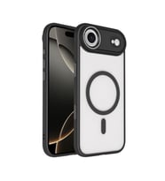 Coverzone iPhone 17 Air ile uyumlu K?l?f Wireless ?arj �zellikli Metal buton Z-Krom MagSafe ile uyumlu ?effaf Transparan Double Color Silikon Kapak Siyah