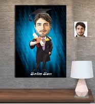 Kişiye Özel Karikatür Baskılı Ahşap Tablo Mezuniyet Erkek-3 30x40