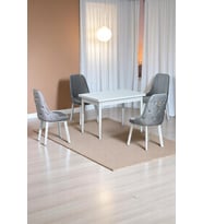 Still Beyaz MDF 70x110 Sabit Mutfak Masası Takımı Beyaz Metal Ayak 4 Gri Sandalye