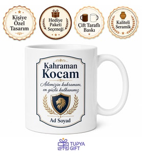 Kahraman Kocam Yazılı Çift Yön Baskılı Kupa Bardak Eşe Özel Hediye