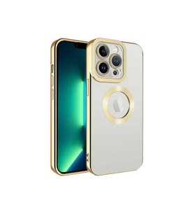 Apple iPhone 13 Pro Uyumlu Kılıf Kamera Korumalı Logo Gösteren Zore Omega Kapak (Gold)