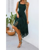 Kadın Askılı Geometrik Yaka çiçek Lazer Kesim Ithal Krep Elbise