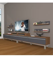 Decoraktiv Ekoflex 360R Mdf Krom Ayaklı Tv Ünitesi Tv Sehpası - Ceviz Antrasit (Antrasit - Ceviz)