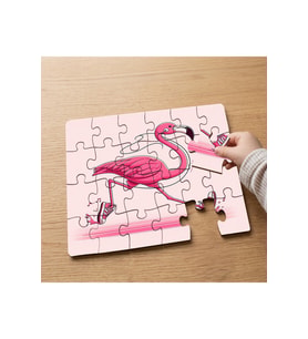 Koşan Pembe Flamingo Tasarımlı 24 Parça Ahşap Çocuk Puzzle MPK0500