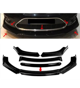 Ford Focus Mk2 Siyah Renkli Şeritli Dilli Ön Lip 4 Prç Parlak Siyah ABS 2004  - 2010