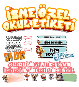 Okul Etiketi Kalem Defter Etiketi İsme Özel Etiket SET06