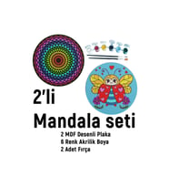 2'li Mandala Boyama Seti- Okul-aile Etkinliği-2 Ham Mdf Plaka, 6 Renk Boya,2 Fırça Model-35