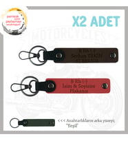Motor Severlere Özel, İsim Plaka ve B Rh (-) Kan Grubu Yazılı x2 Anahtarlık, Nar Çiçeği-K Kahve-Ysl