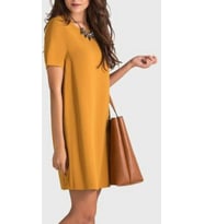 Yuvarlak yakalı mini elbise (Hardal Sarısı)