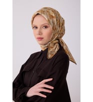 Çiçek Desen İpek Twill Eşarp  - 2026 İlkbahar-Yaz (T)  4319 (Hardal)