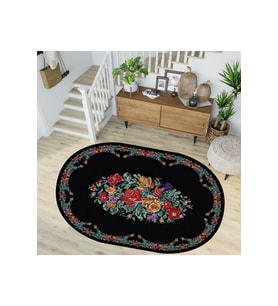 Eliana Home Baskılı, Yıkanabilir Kaymaz Taban Oval Halı LNA7270-HT482 100x150 cm (Siyah)