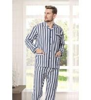 4007 Gaffur Çizgili Poplin Erkek Pijama Takımı (Mavi)