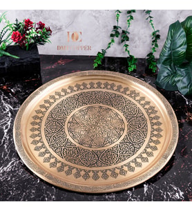 DMT Gaziantep Sarı Bakır 35 cm Osmanlı El İşi Sunum Gold tepsi Kına tepsisi 35 cm