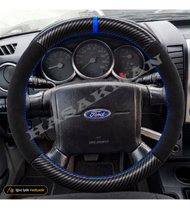 Mazda B-Series Dikme Direksiyon Kılıfı Alcantara Süet Mat Karbon Mavi Yüzük ve Dikiş Fighter-B2500-Thunder 2006-2009