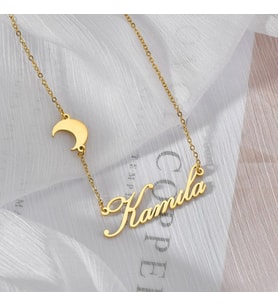 Kişiye Özel 925 Ayar Gümüş Hilal Detaylı İsim Kolye (Gold)