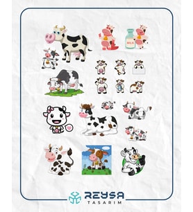 İnek Sticker Set-2 19 Parça Telefon, Tablet, Defter, Laptop Sticker
