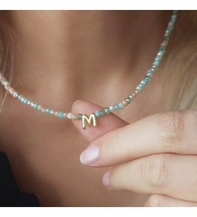 Vaoov 925 Ayar Gümüş Pastel Renkli Kristal Taşlı Harf Kolye (Gold)