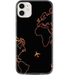 Apple iPhone 11 12 13 Mini Kılıf Desemli Silikon Harita ve Uçak 1777